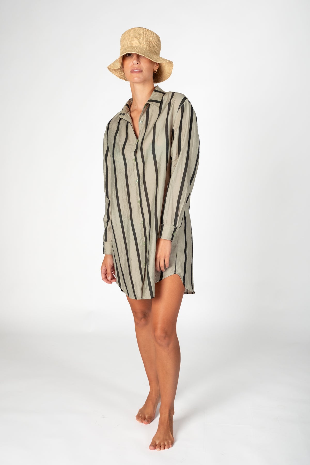 LS Shirt Cover Up- Sage Stripe