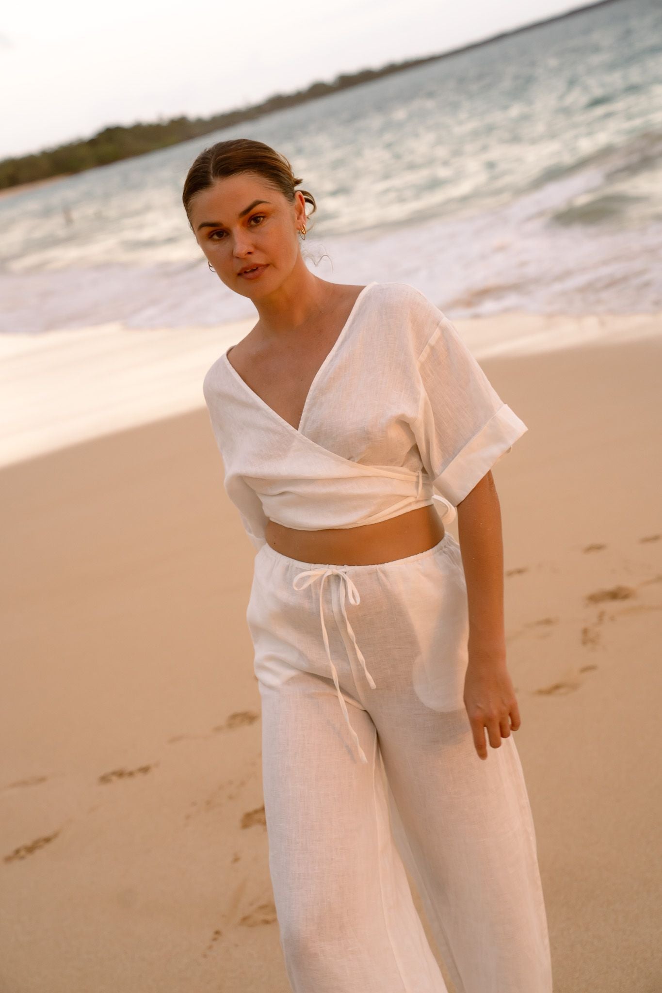 Women's Hawaii Resort Wear - Jaxsea Linen Wrap Top - White