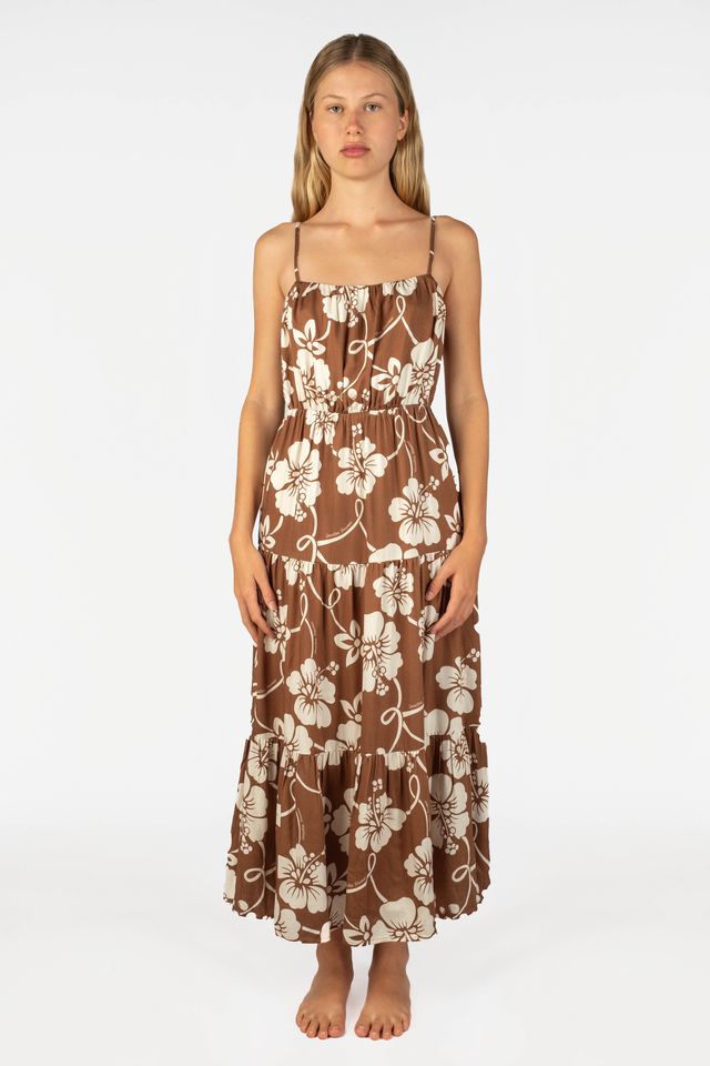 Women's Hawaii Resort Wear - Jaxsea Tiered Maxi Dress - Heritage Brown
