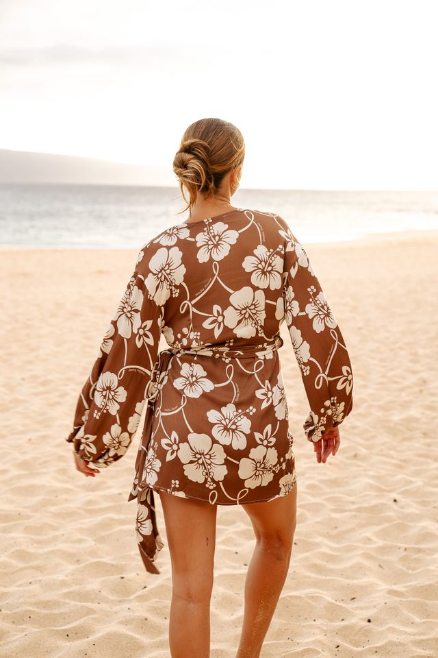 Women's Hawaii Resort Wear - Jaxsea Wrap Dress- Heritage Brown
