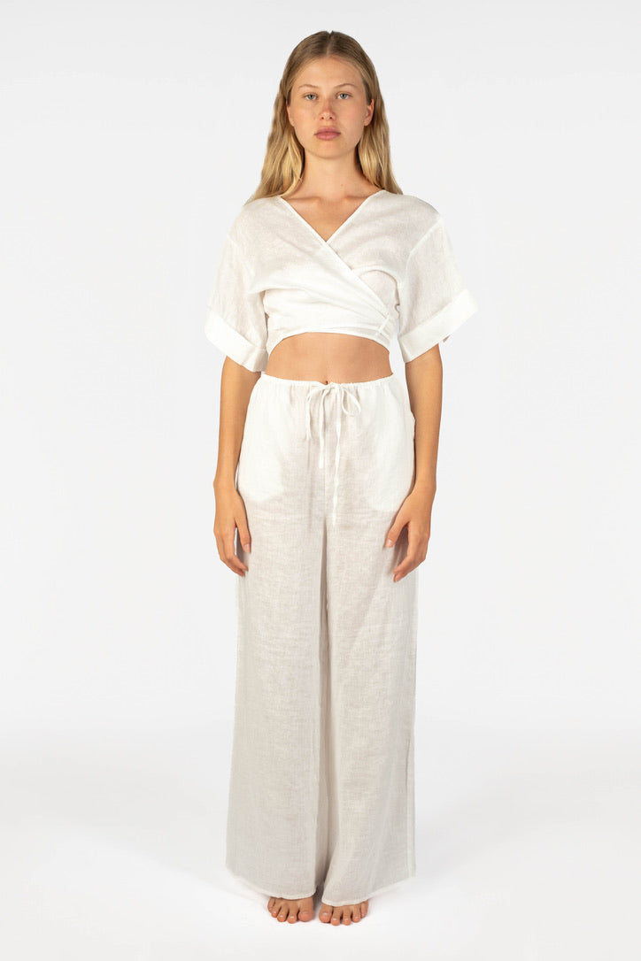 Linen Wrap Top - White