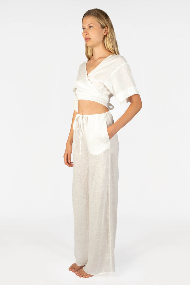 Linen Wrap Top - White