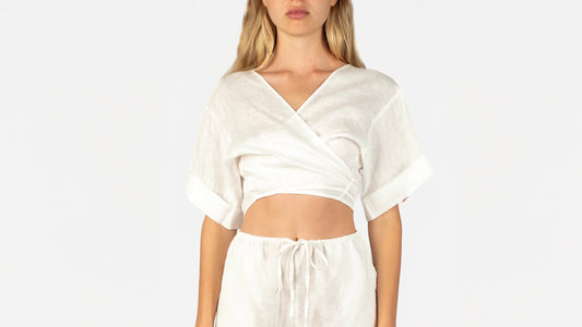 Linen Wrap Top - White