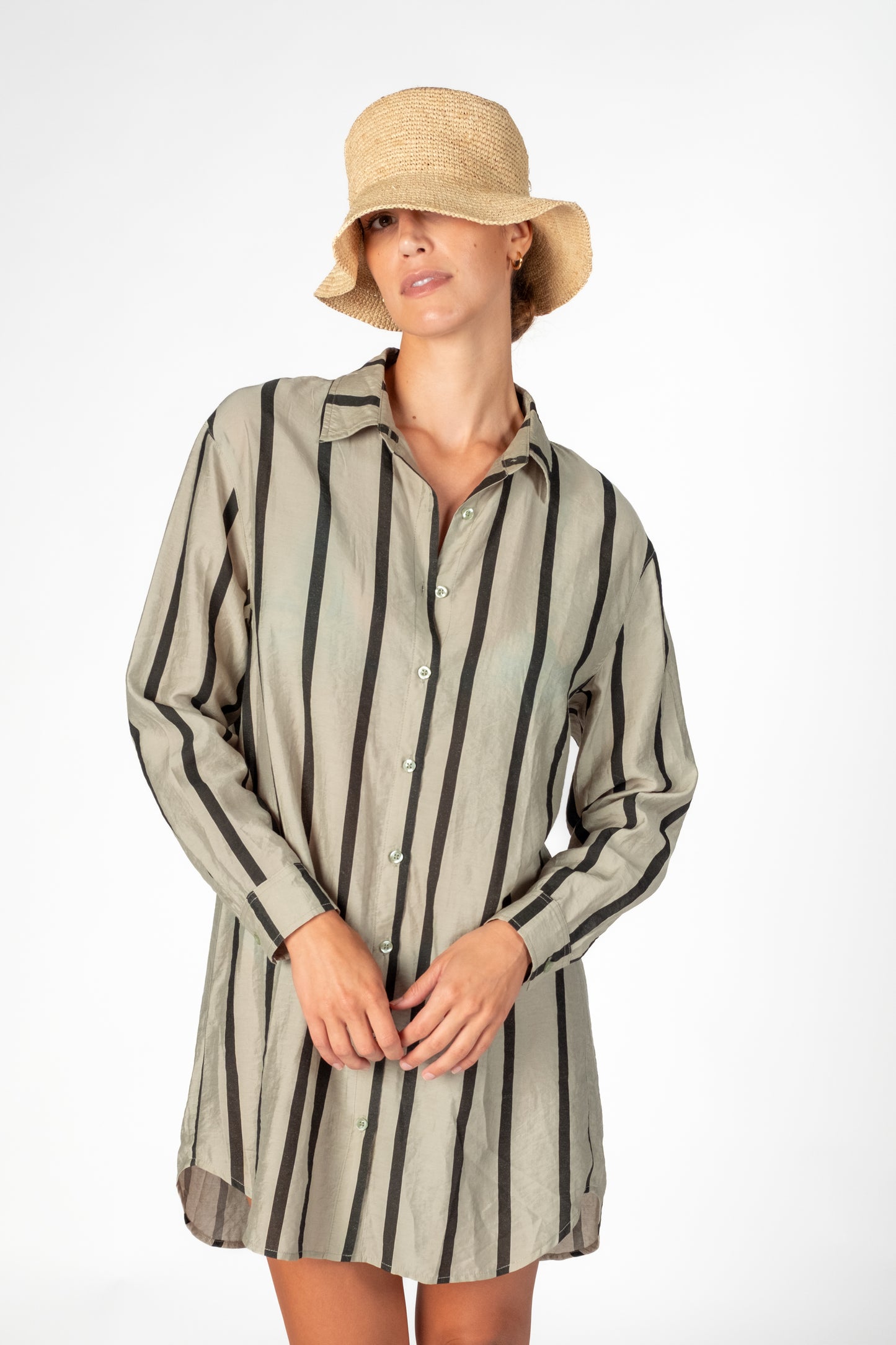 LS Shirt Cover Up- Sage Stripe