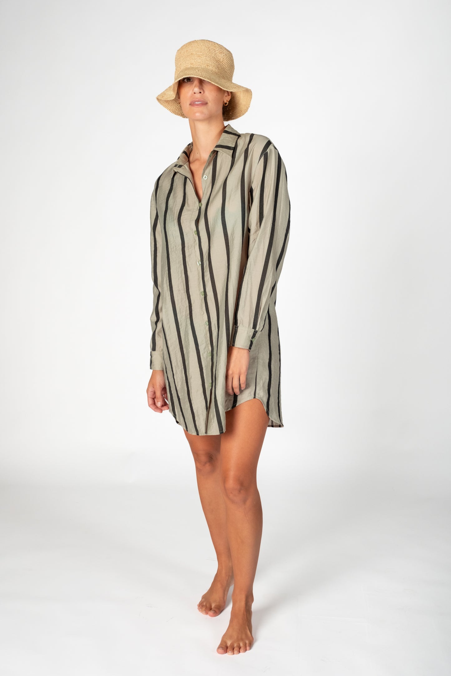 LS Shirt Cover Up- Sage Stripe
