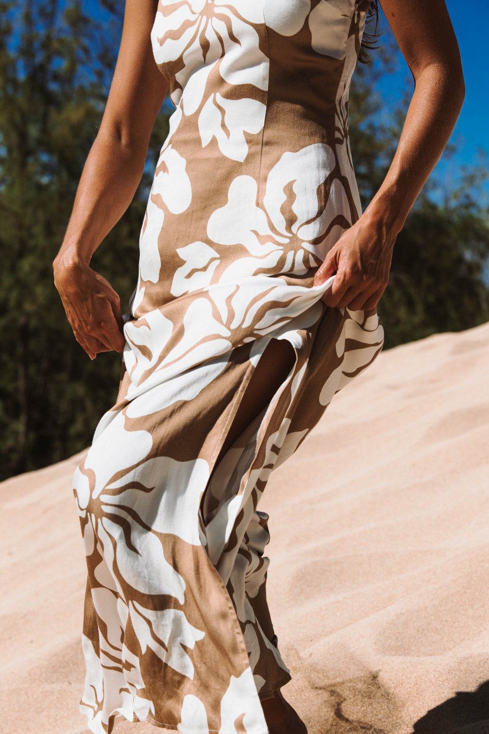 JAXSEA HAWAII SLIP MAXI DRESS HAZE. DESIGNED IN HAWAII.