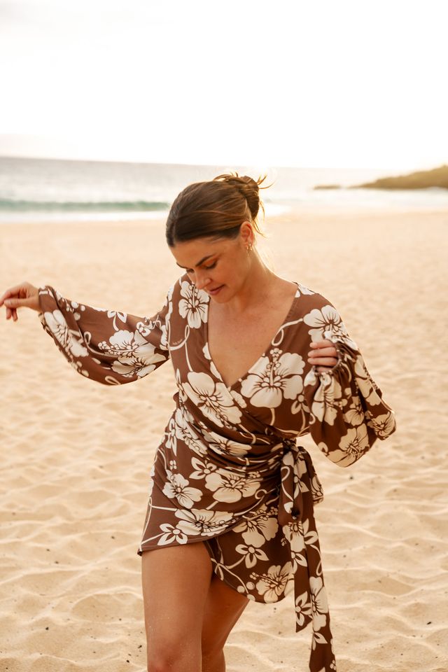 Women's Hawaii Resort Wear - Jaxsea Wrap Dress- Heritage Brown