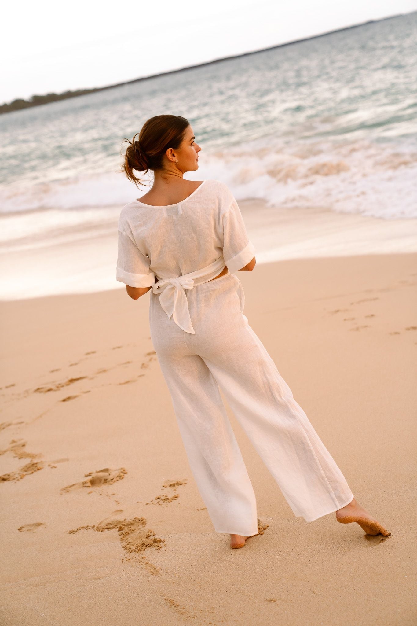 Linen Wrap Top - White