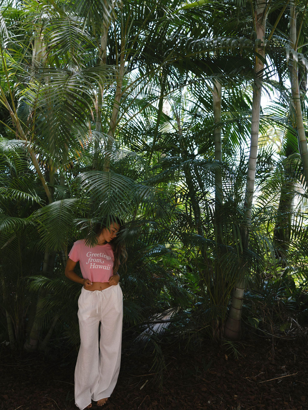 Greetings From Hawaii Crop Tee - Guava