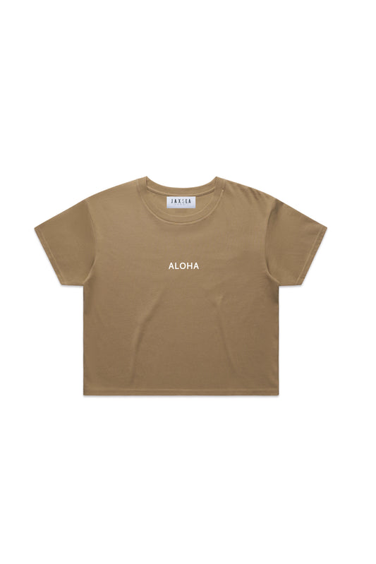 Mini Aloha Crop Tee- Safari