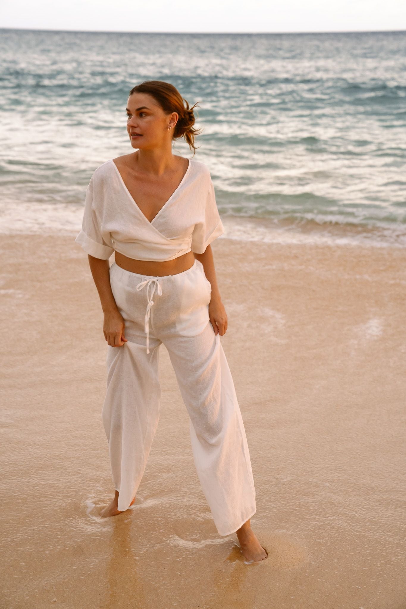 Linen Wrap Top - White