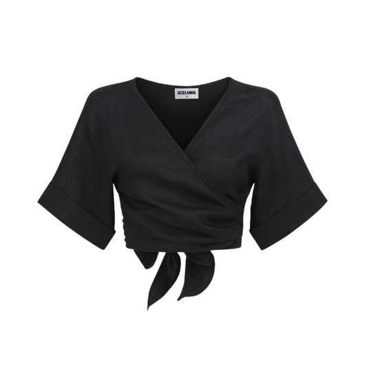 Linen Wrap Top - Black