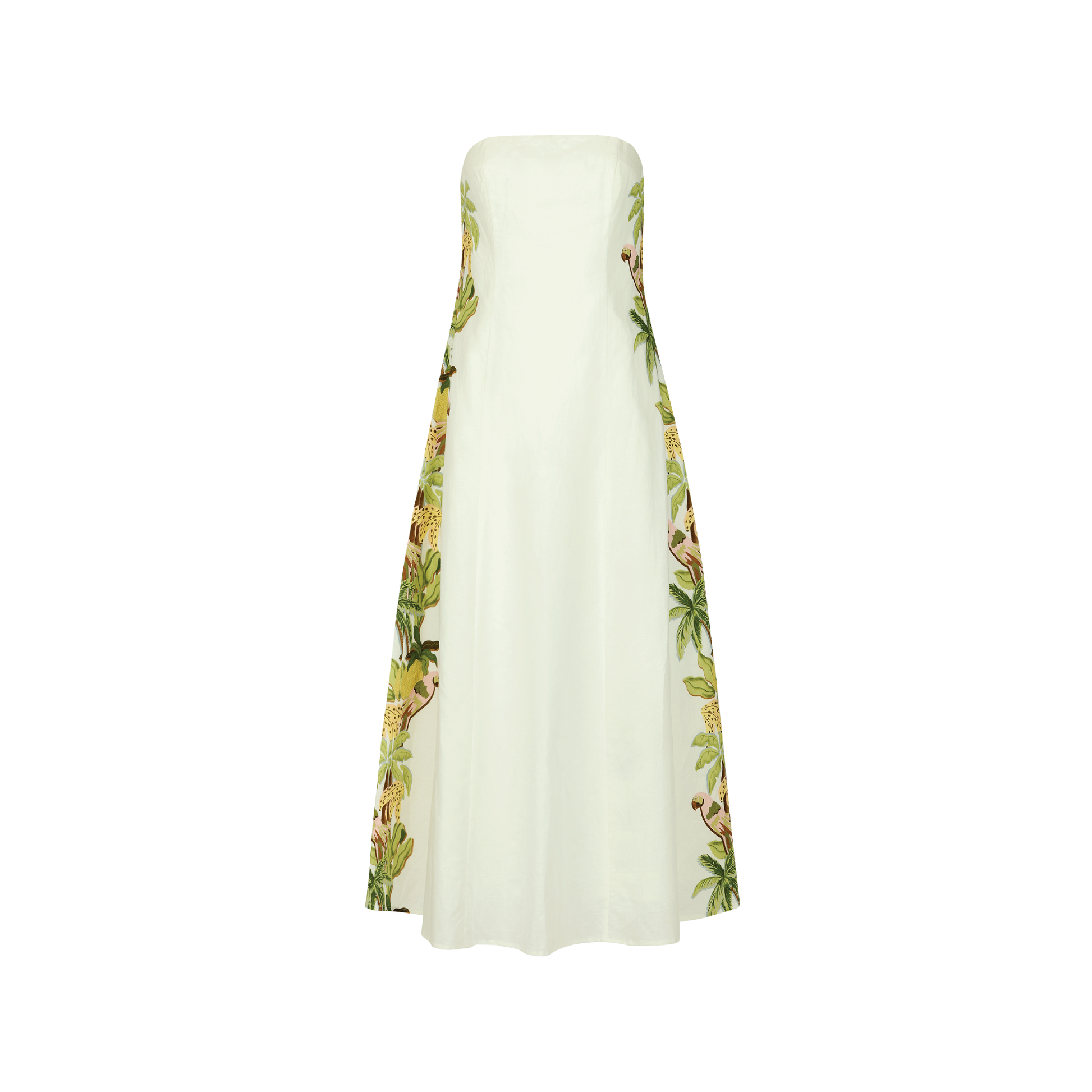 JAXSEA HAWAII ZENI STRAPLESS MAXI DRESS PARROT STRIPE LINEN COTTON BLEND